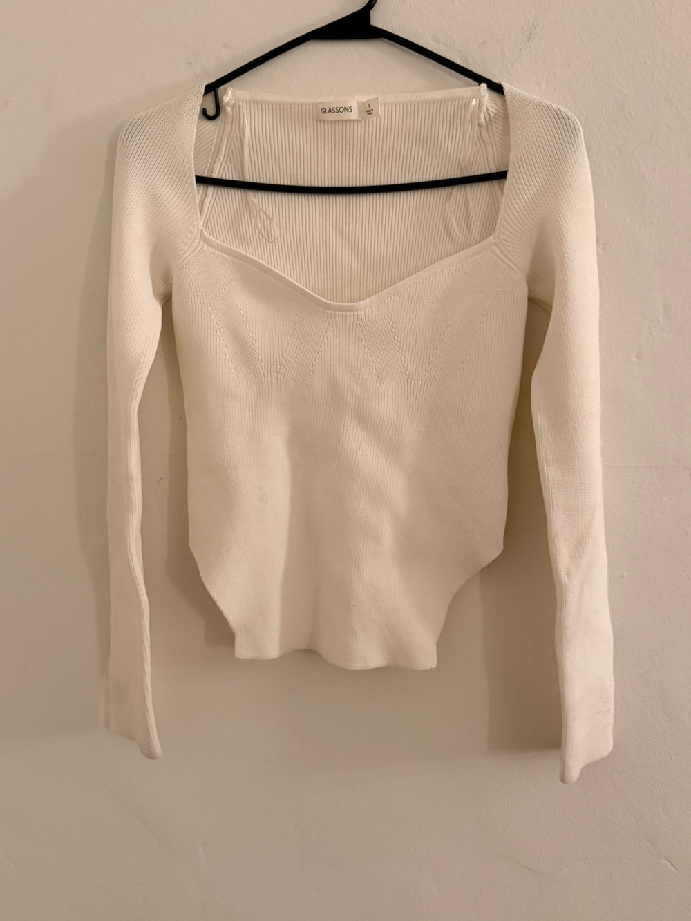 Glassons White Ribbed Long Sleeve Square Neck Top